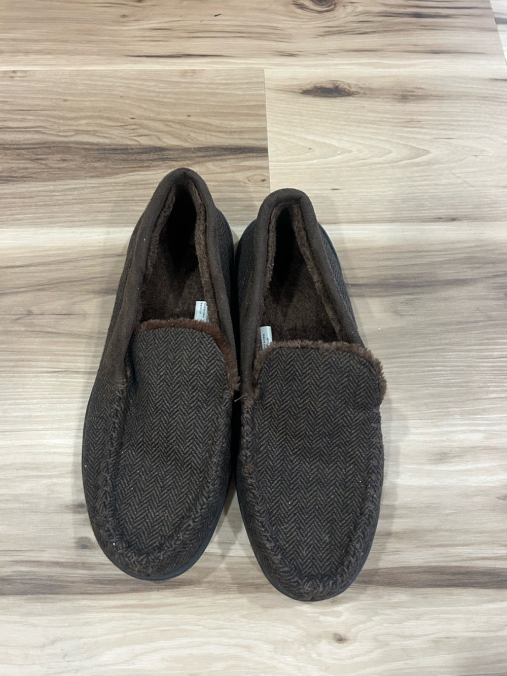 Men's Brown Herringbone Moccasin Slippers